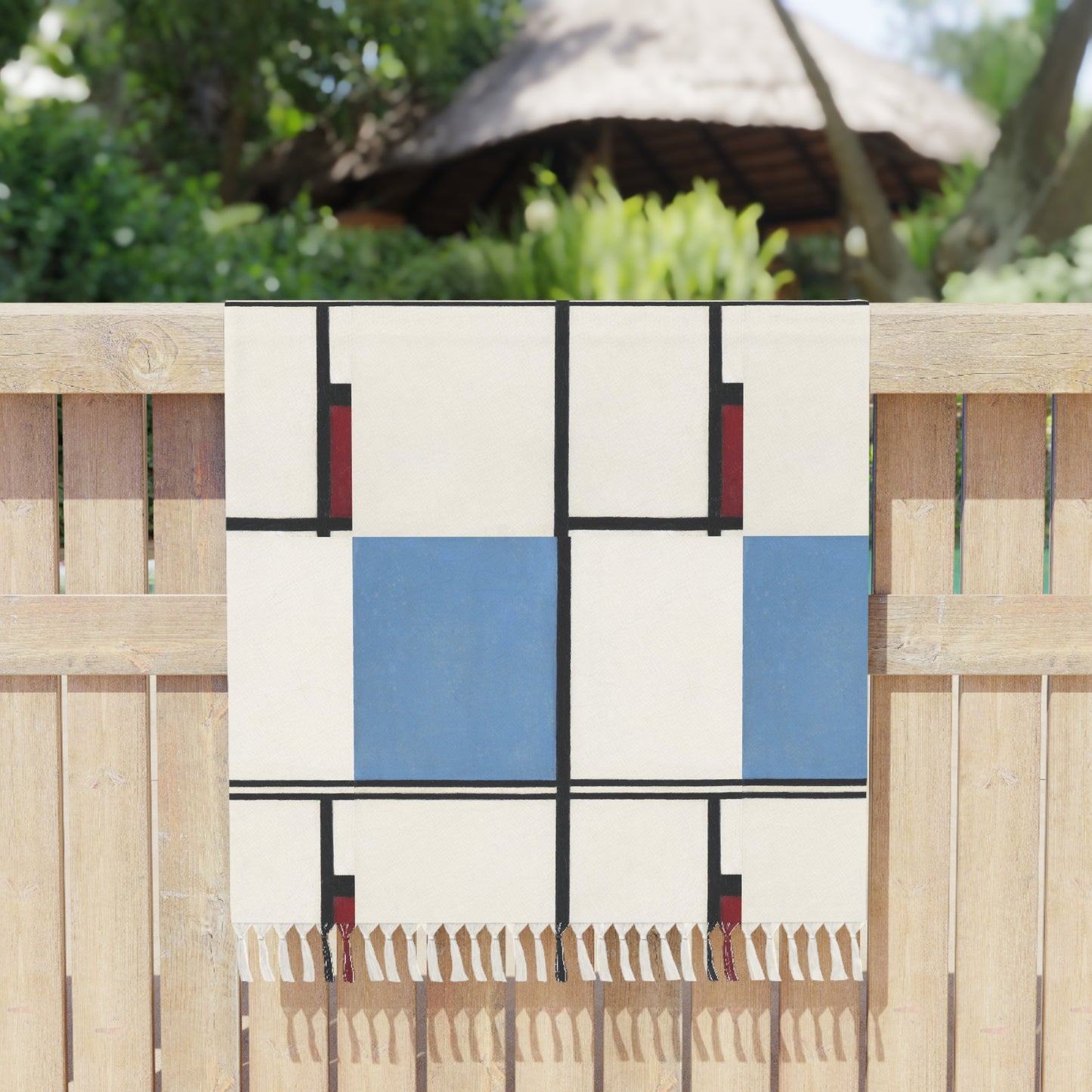 PIET MONDRIAN - COMPOSITION WITH BLUE AND RED - BOHO BEACH TOWEL