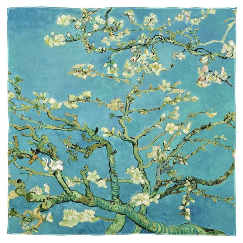 Silk Shawl - Scarf 45.3" x 45.3" ALMOND BLOSSOMS BY VINCENT VAN GOGH