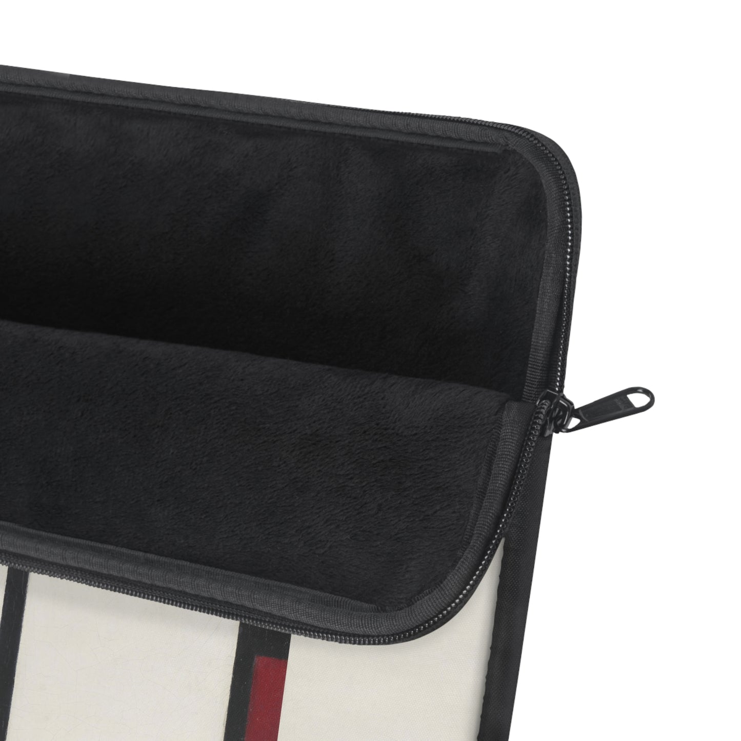 a black and white striped case with a zipper