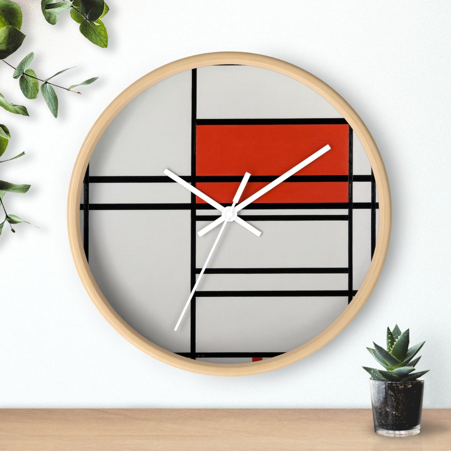 PIET MONDRIAN - COMPOSITION OF RED AND WHITE; Nom 1 - ART CLOCK