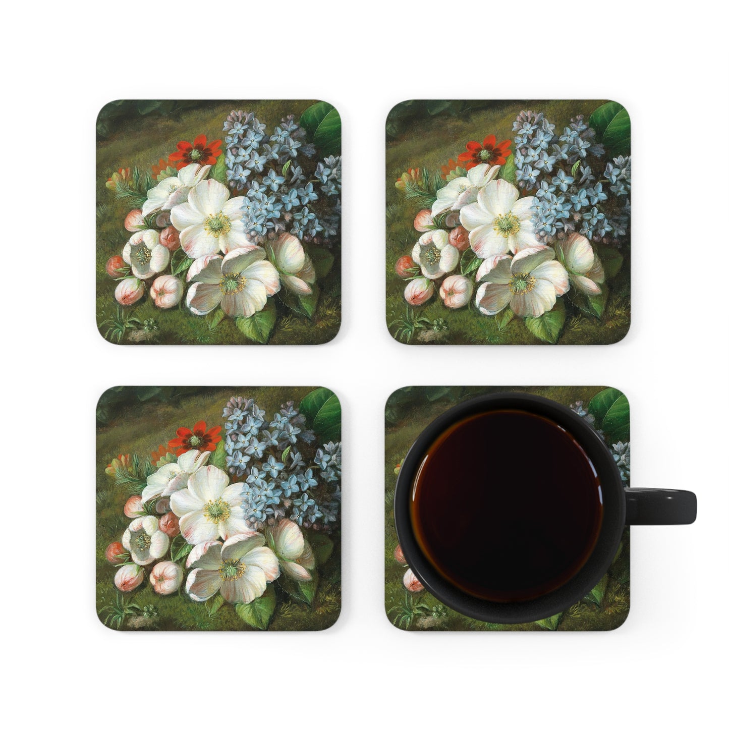 VINCENT LOOS - APPLE BLOSSOM WITH LILACS AND SUMMER ADONIS - COASTER SET
