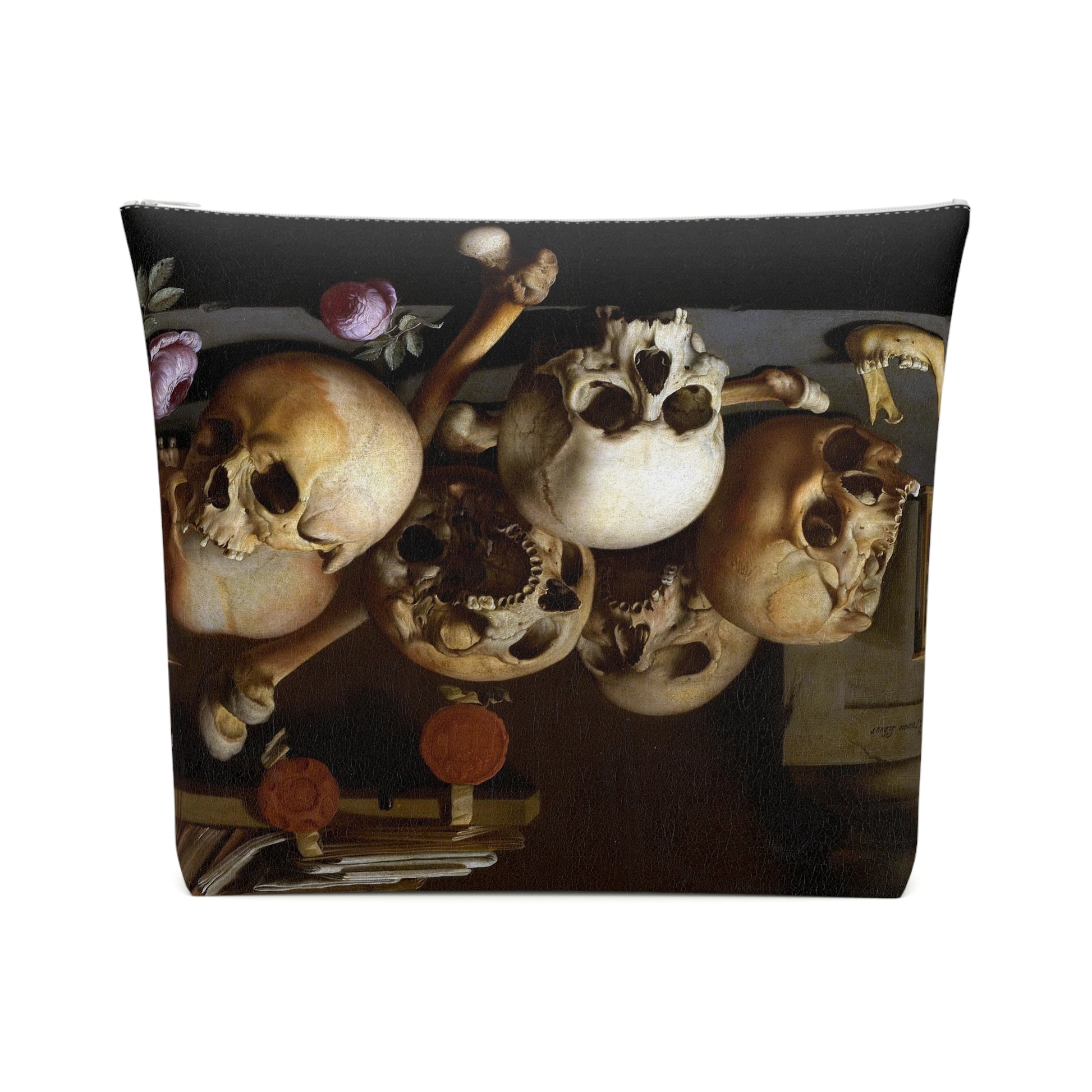 a painting of skulls and other objects on a table