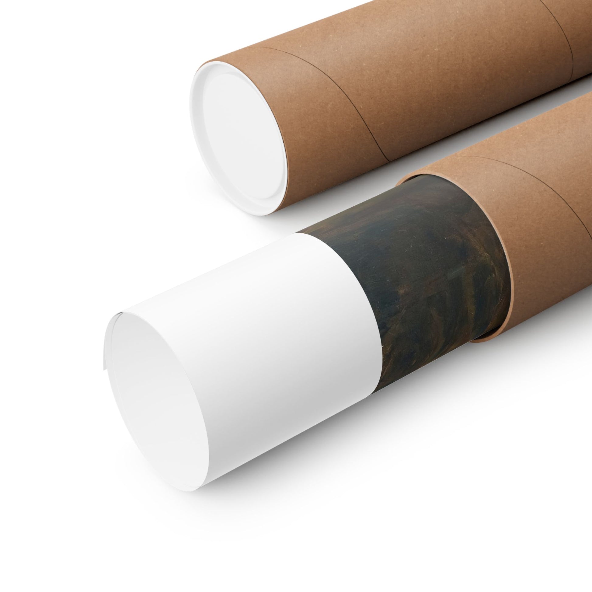 two rolls of brown paper sitting next to each other