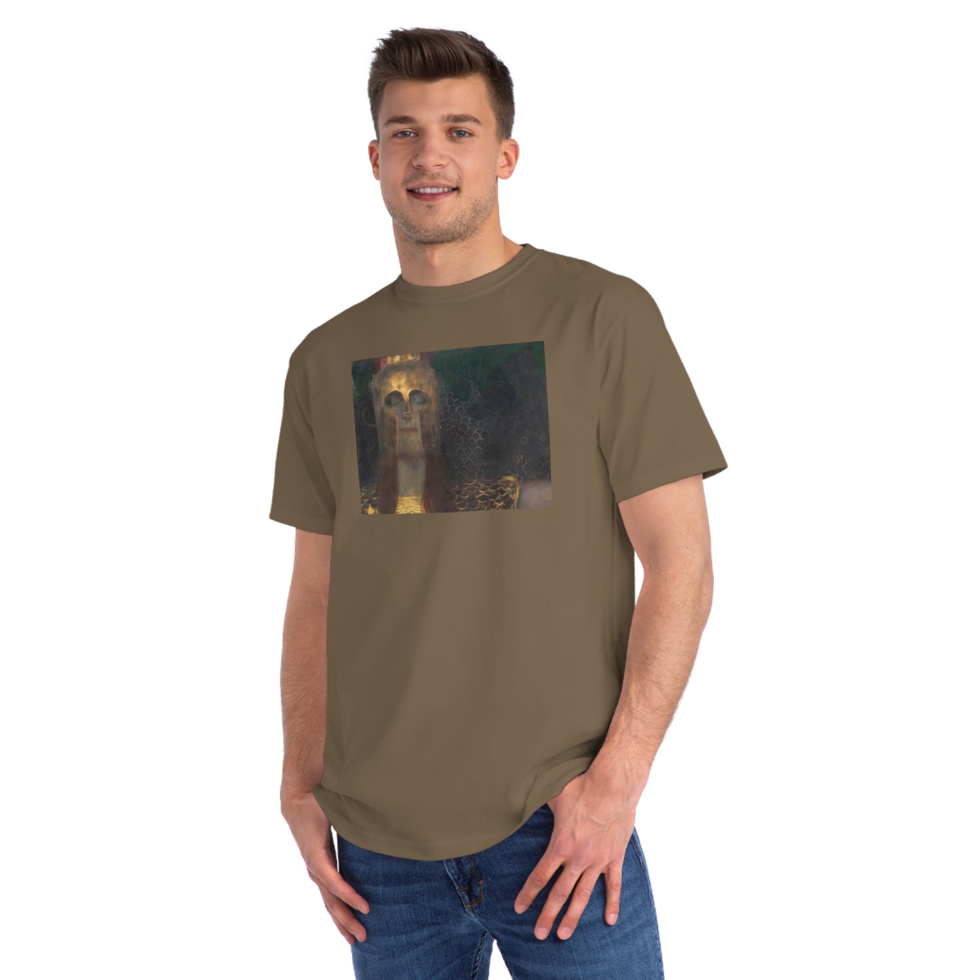 a man wearing a t - shirt with a picture of a dog on it