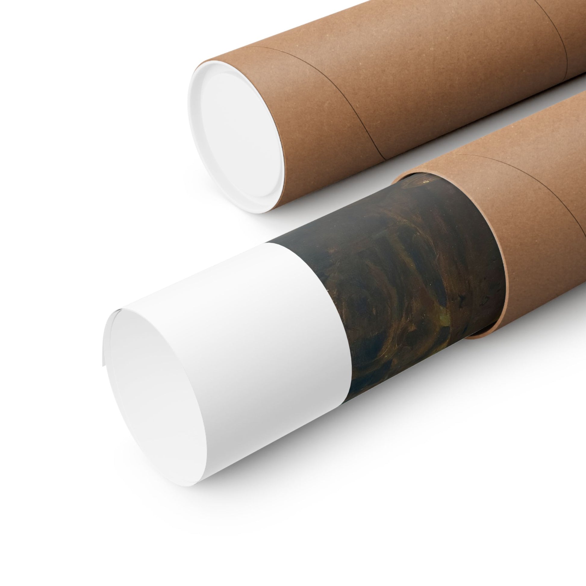 two rolls of brown paper sitting next to each other