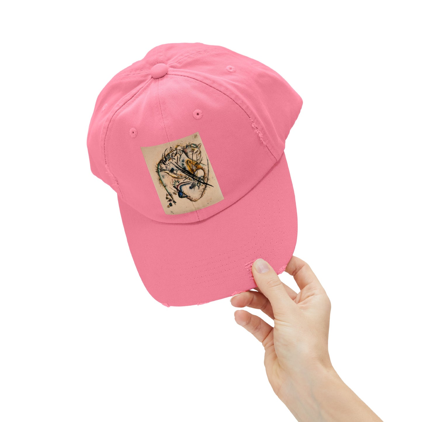 a pink hat with a picture of a horse on it
