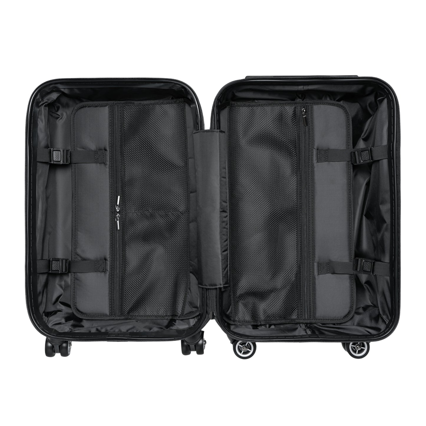 a piece of black luggage with wheels on a white background