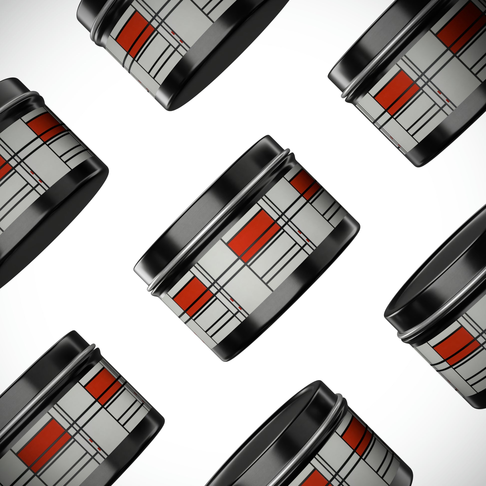 a pattern of red and grey containers on a white background