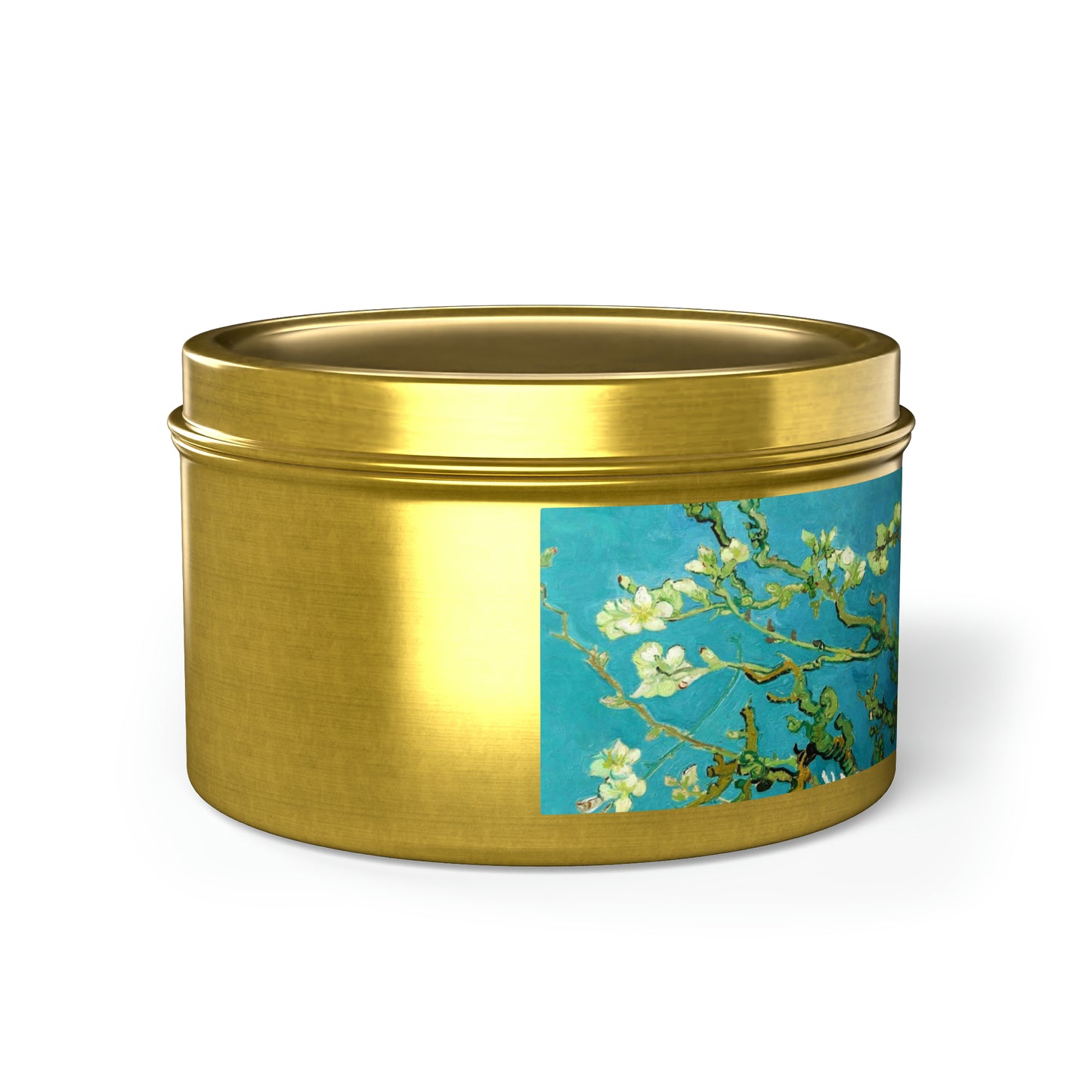 a tin with a picture of a flower on it