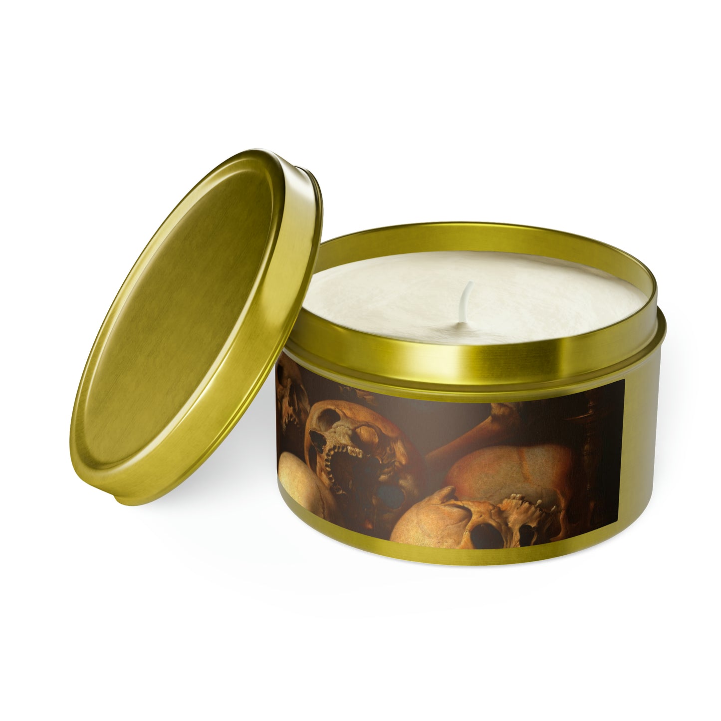 a candle that is inside of a tin