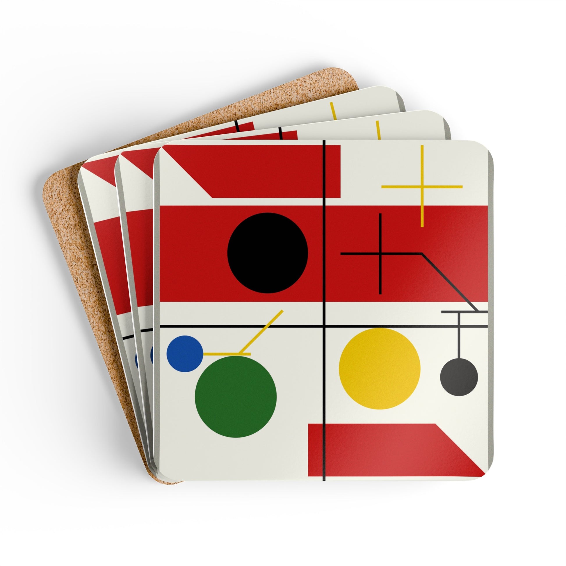 MYRIAM THYES - FOUR SPACES WITH PLANES, CIRCLES AND CROSS - CORKWOOD COASTER SET