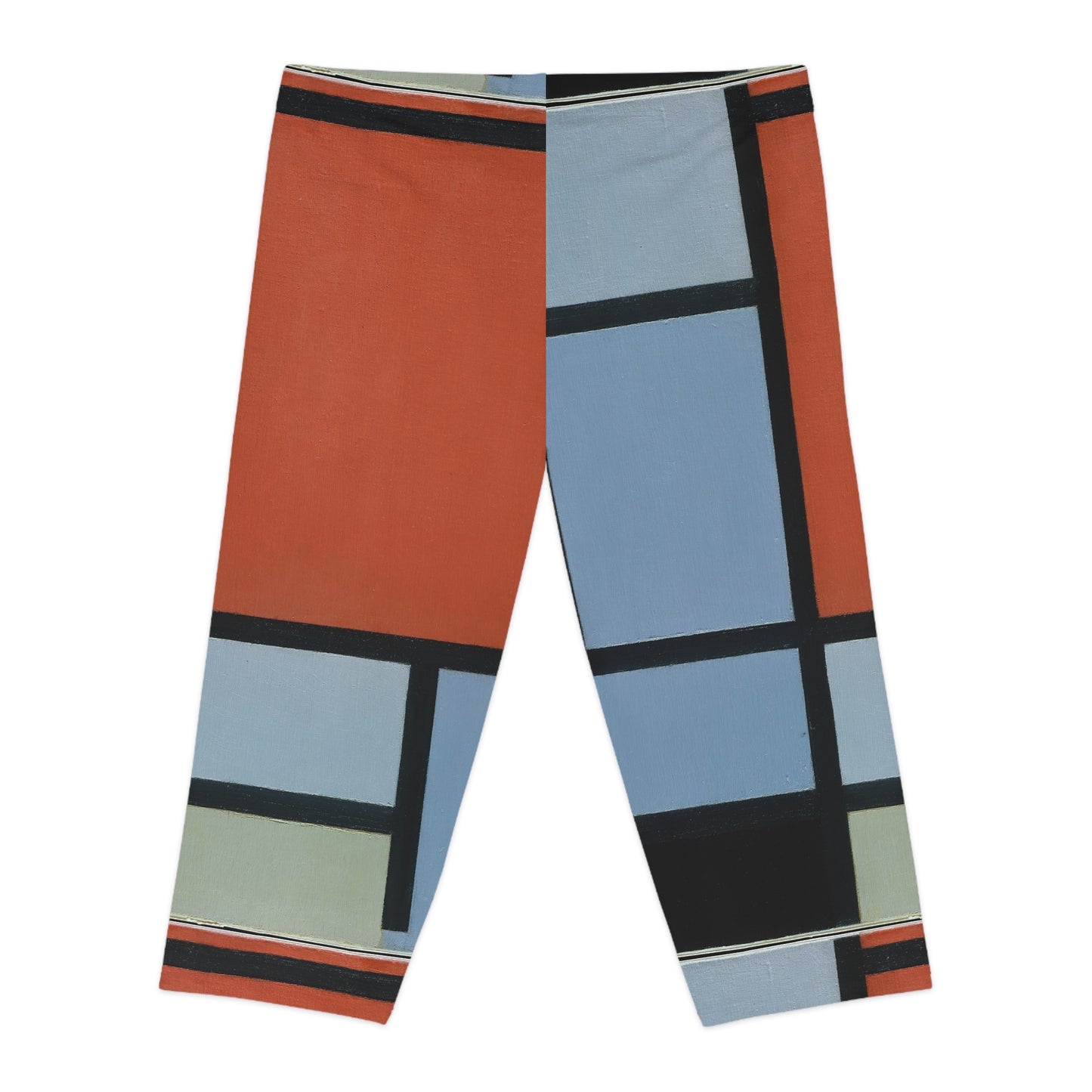 a pair of orange, blue, and black pants