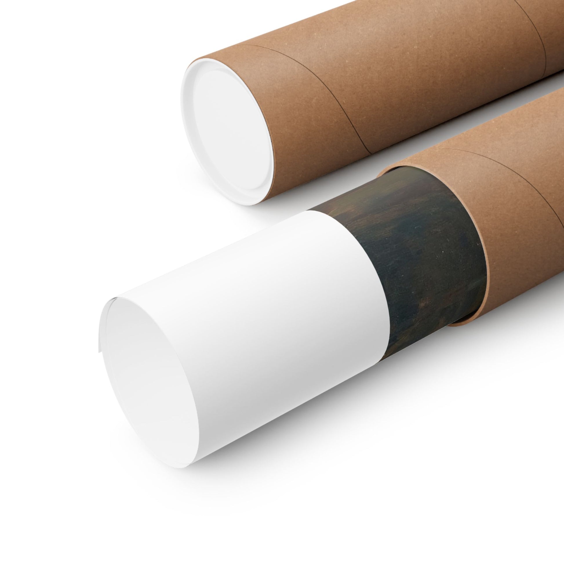 two rolls of brown paper on a white background