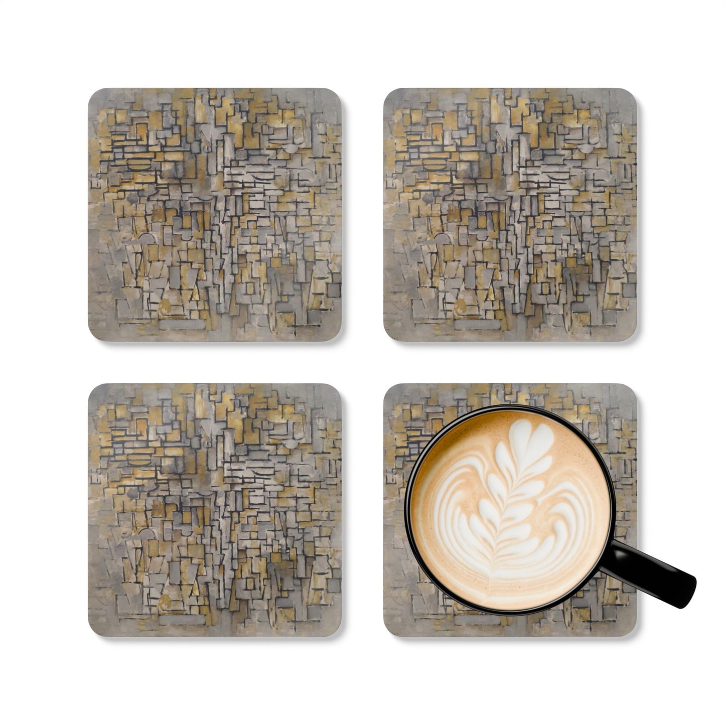 PIET MONDRIAN - TABLEAU No. 2, COMPOSITION No. VII - CORKWOOD COASTER SET