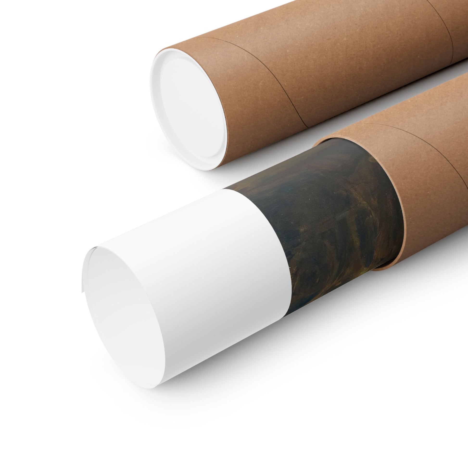 two rolls of brown paper with a white top