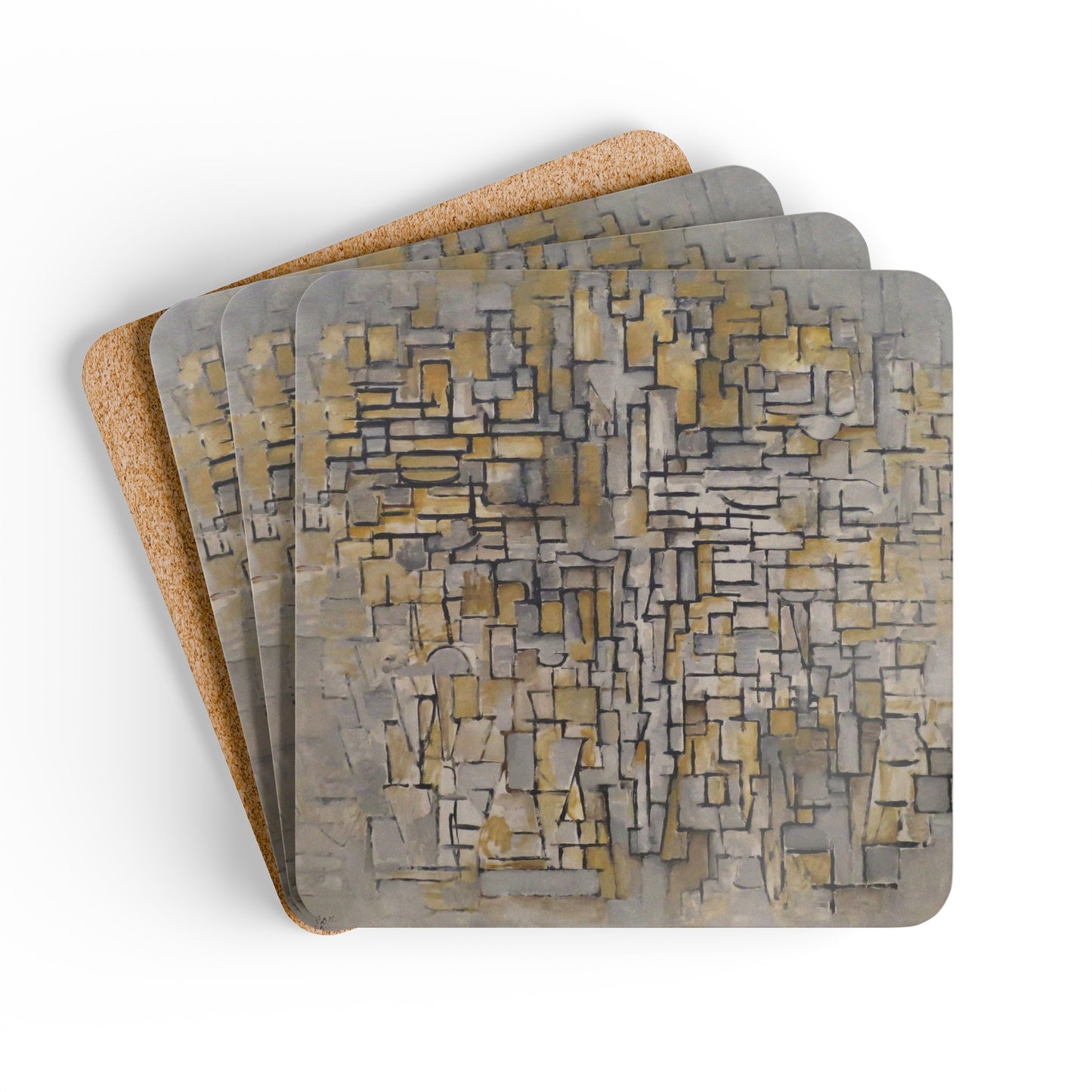 PIET MONDRIAN - TABLEAU No. 2, COMPOSITION No. VII - CORKWOOD COASTER SET