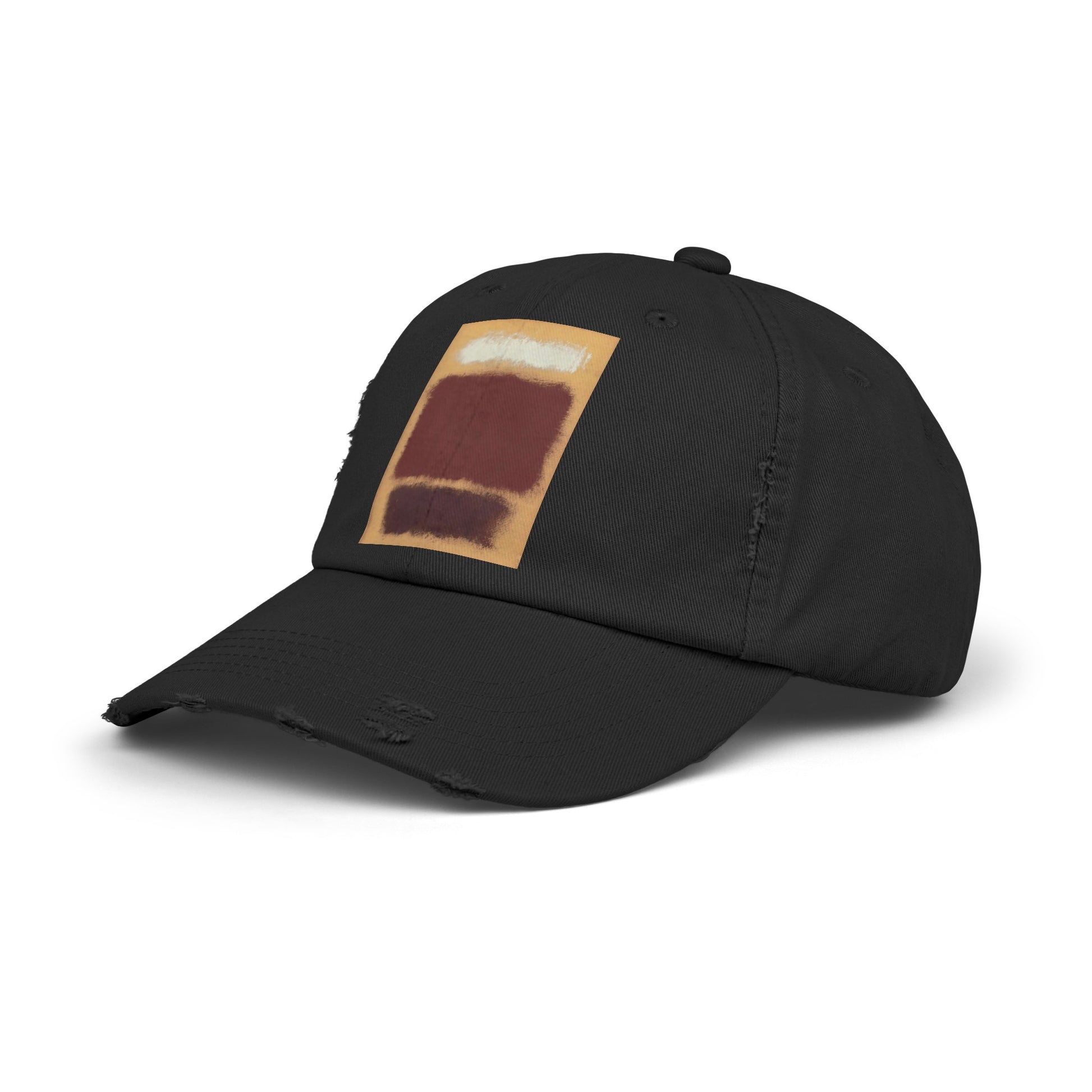 a black hat with a picture of a piece of bread on it