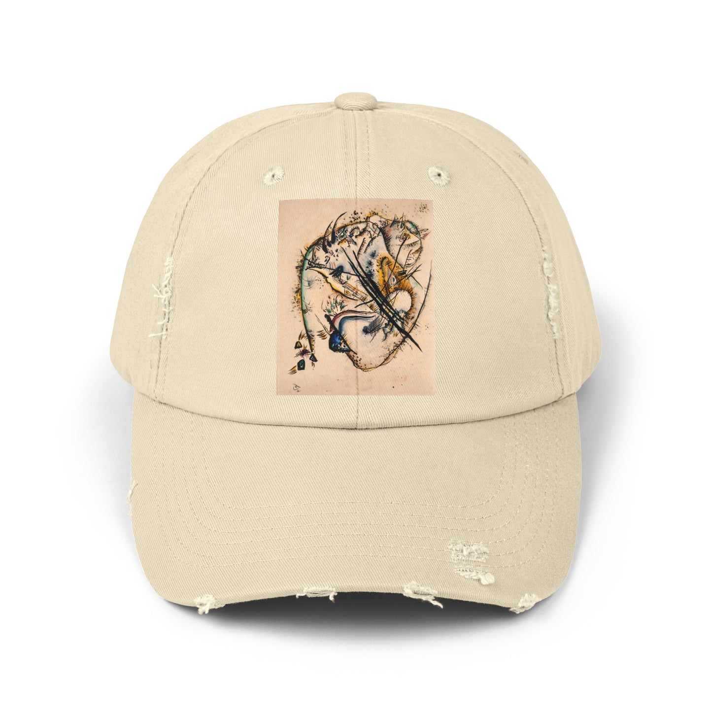 a baseball cap with a picture of a feather on it