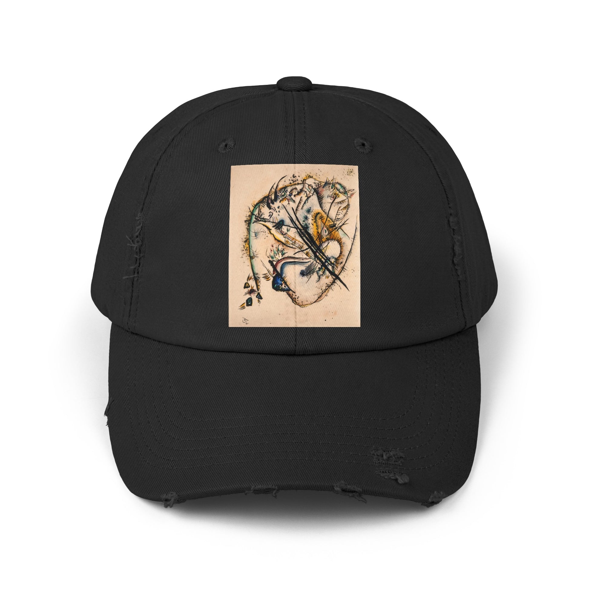 a black hat with a picture of a bird on it