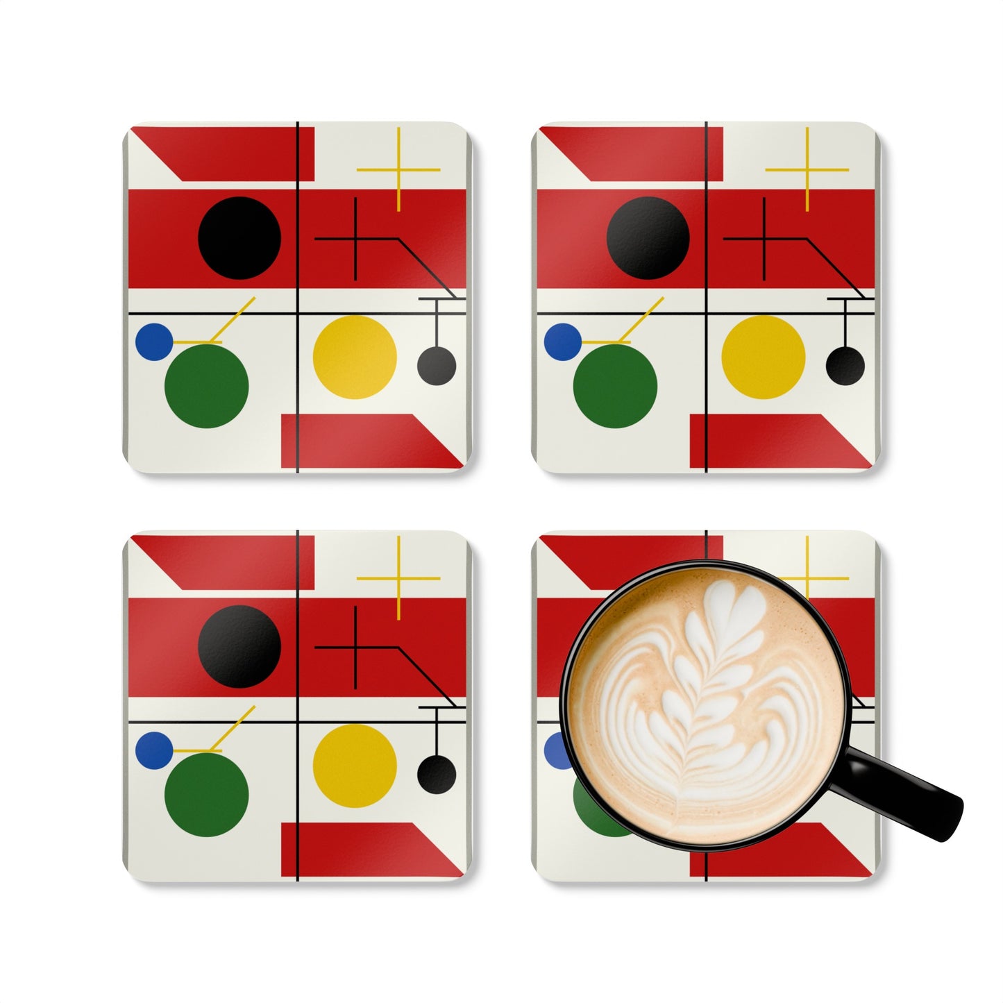 MYRIAM THYES - FOUR SPACES WITH PLANES, CIRCLES AND CROSS - CORKWOOD COASTER SET