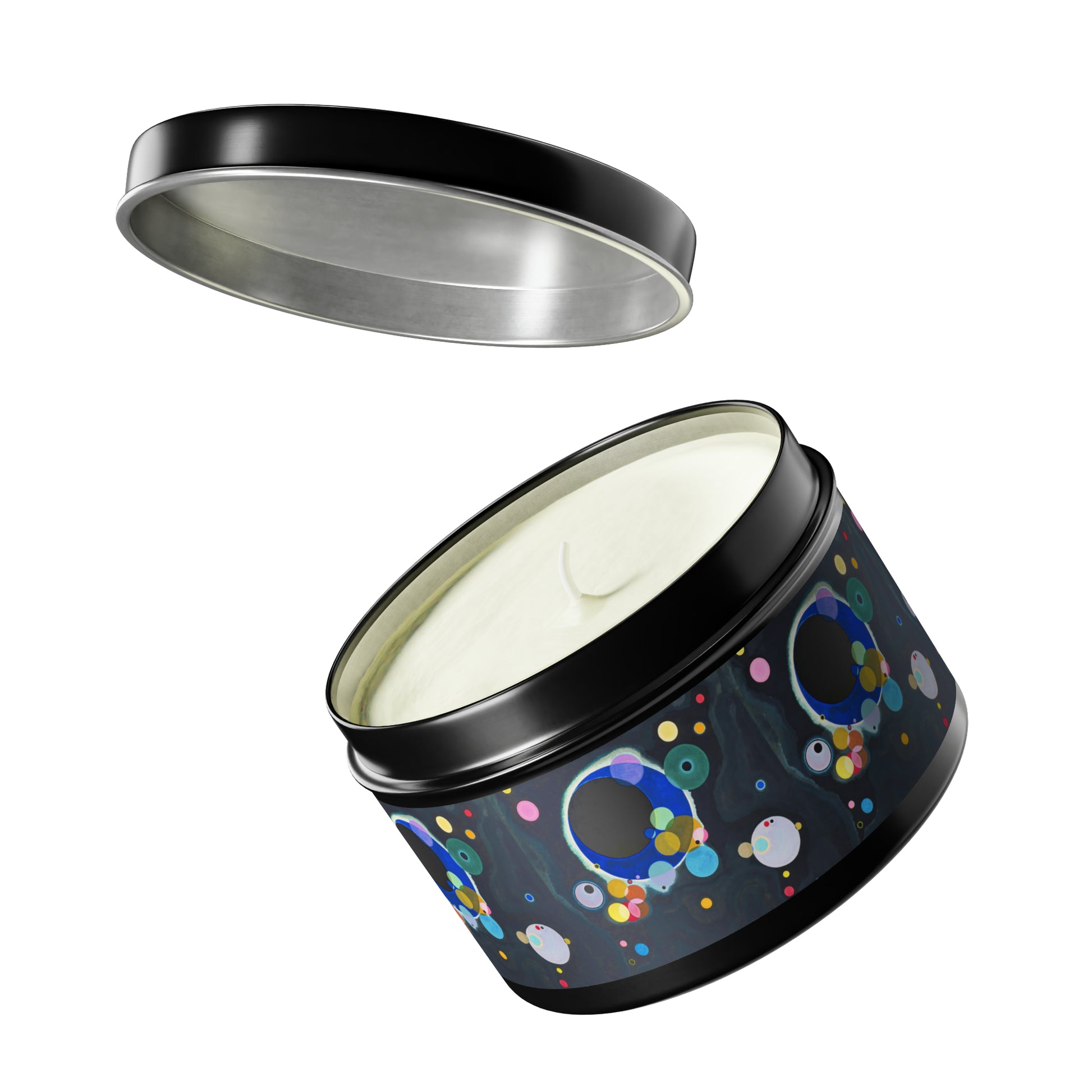 a tin with a candle inside of it
