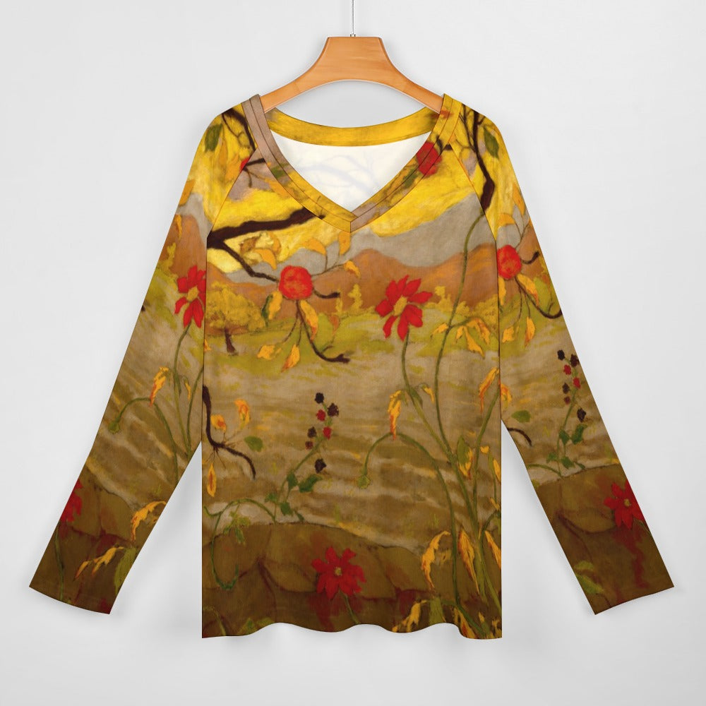 PAUL RANSON - APPLE TREE WITH RED FRUIT - LONG SLEEVE LOOSE TEE FOR HER