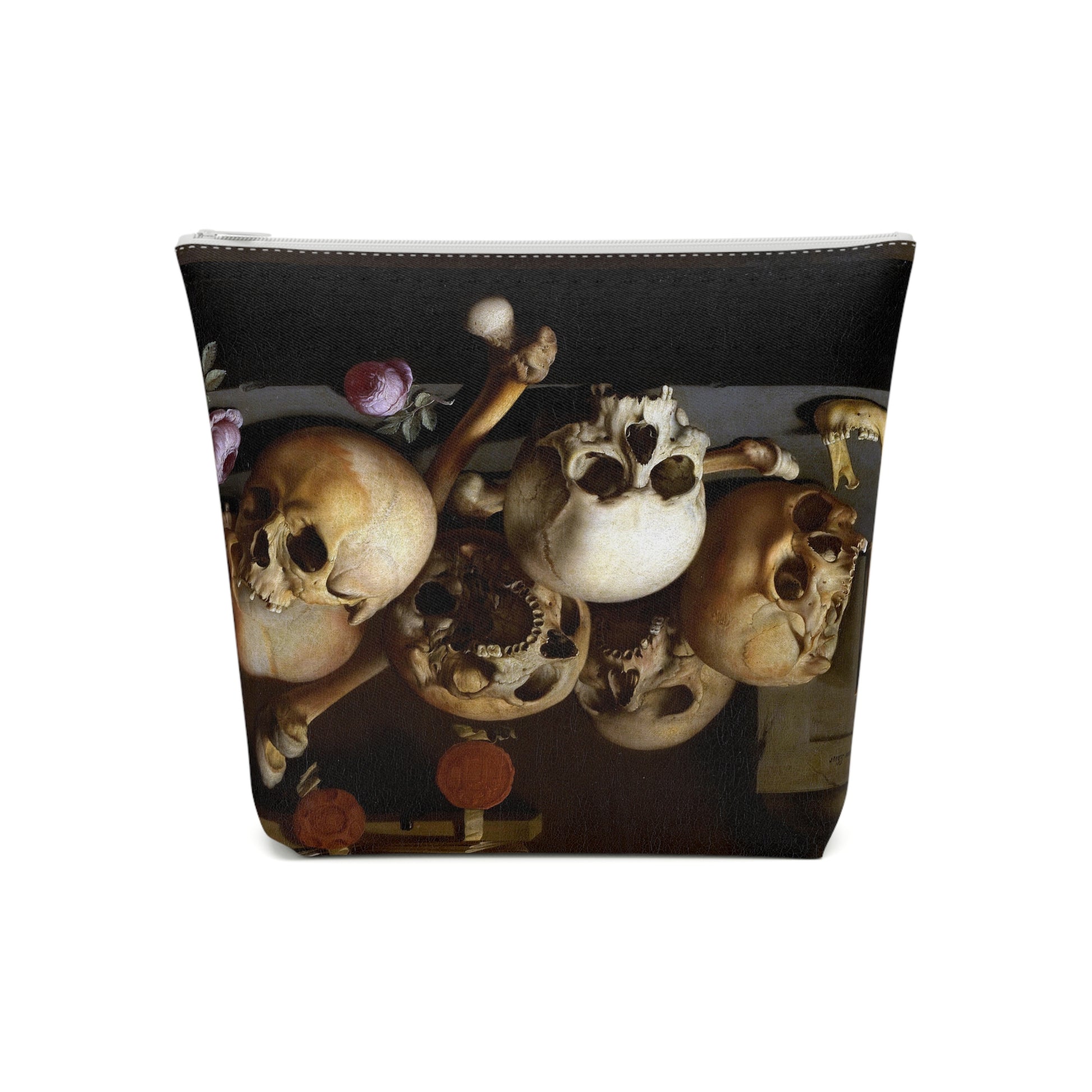 a painting of skulls and mushrooms on a table
