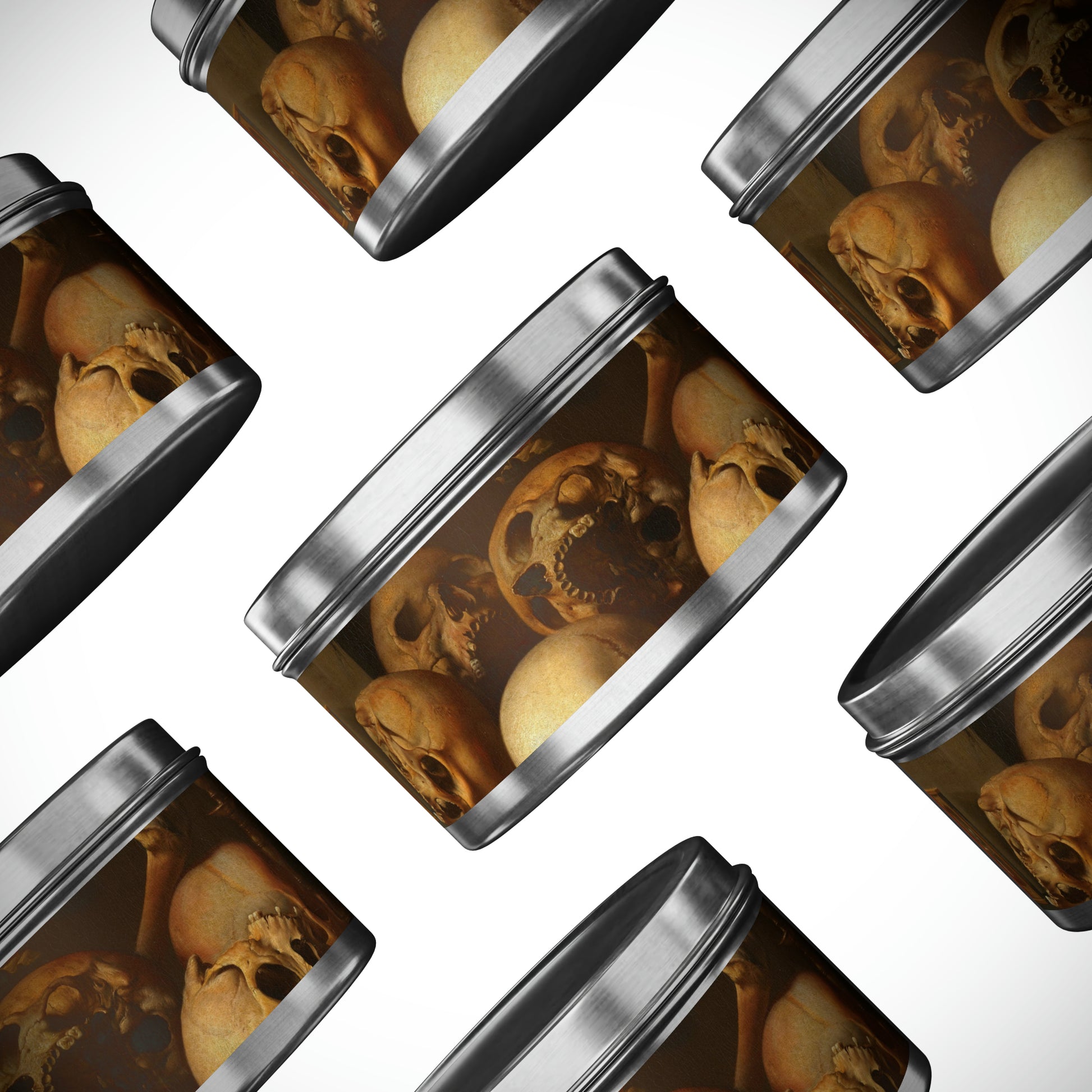 a pattern of skulls in a jar on a white background