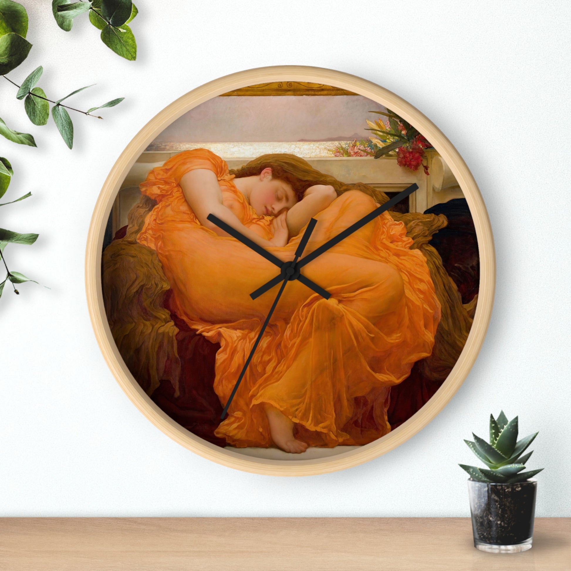 FREDERIC LEIGHTON - FLAMING JUNE - WOODEN WALL ART CLOCK