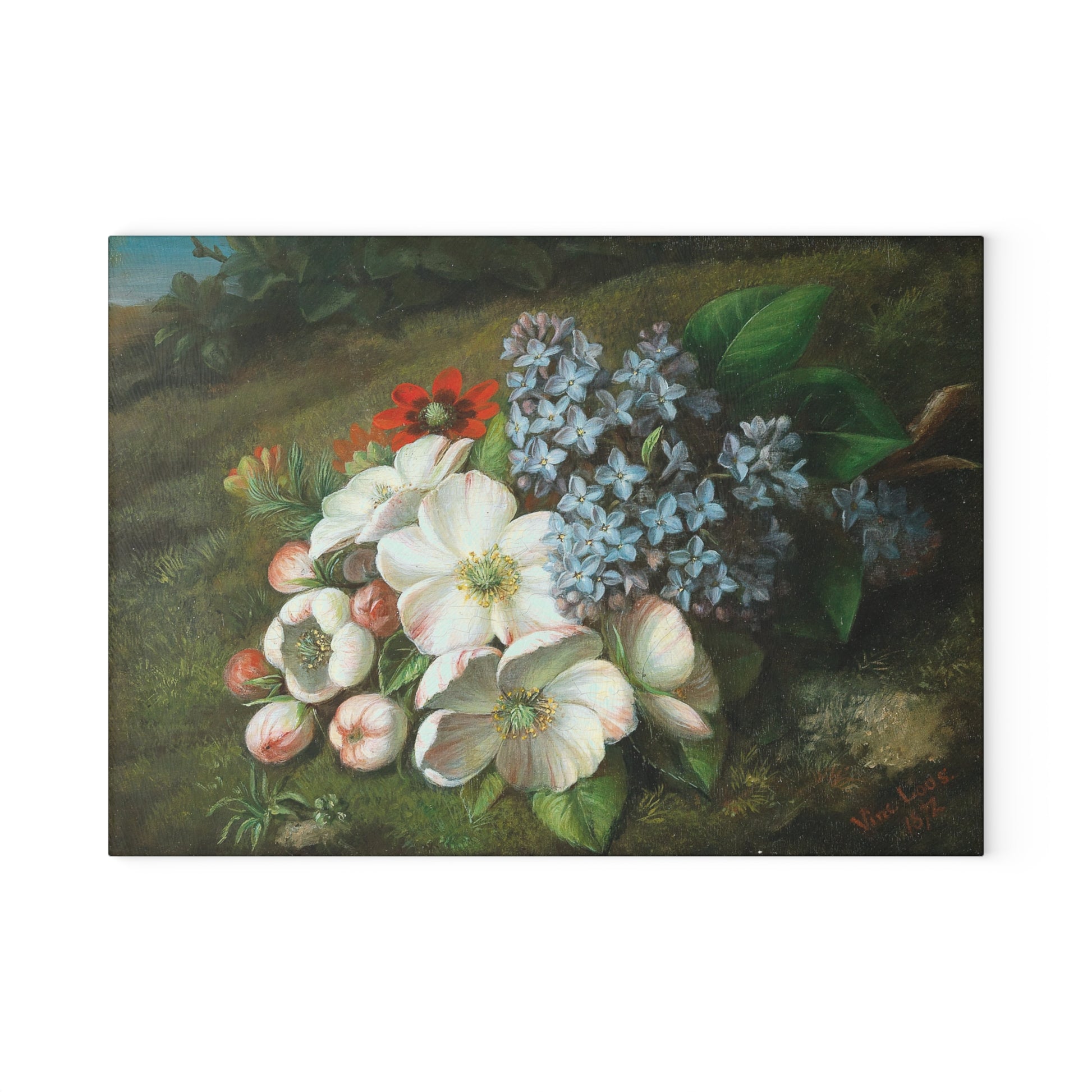 VINCENZ LOOS - APPLE BLOSSOM WITH LILACS AND SUMMER ADONIS - ART GLASS CUTTING BOARD