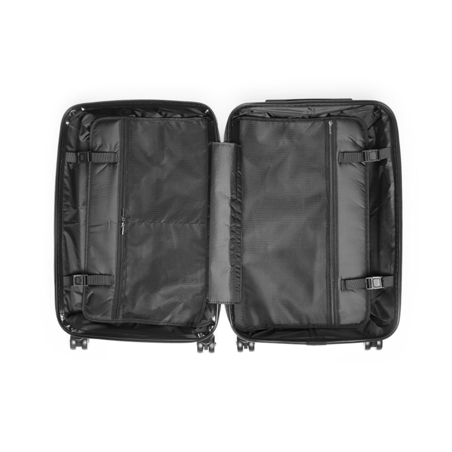two pieces of black luggage sitting on top of each other