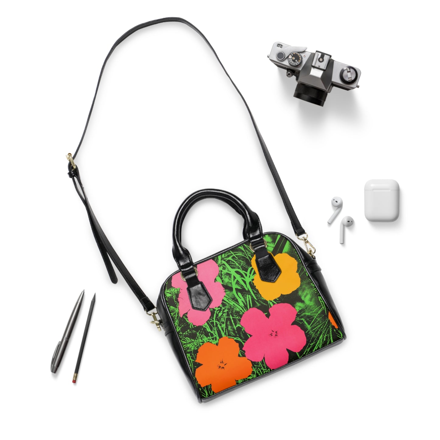 ANDY WARHOL - FLOWERS - PU LEATHER SHOULDER HANDBAG