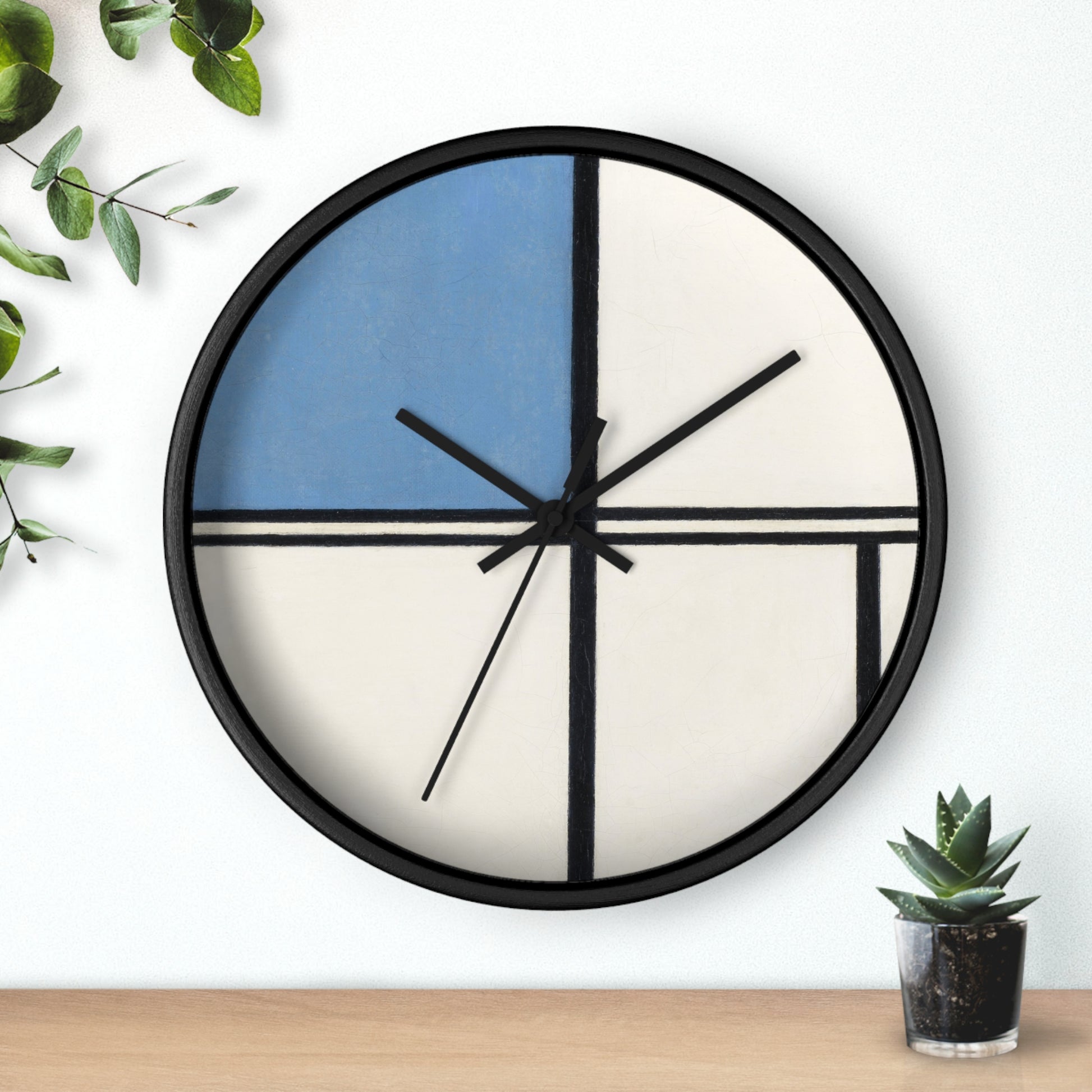 PIET MONDRIAN - COMPOSITION WITH BLUE AND RED - WOODEN WALL ART CLOCK