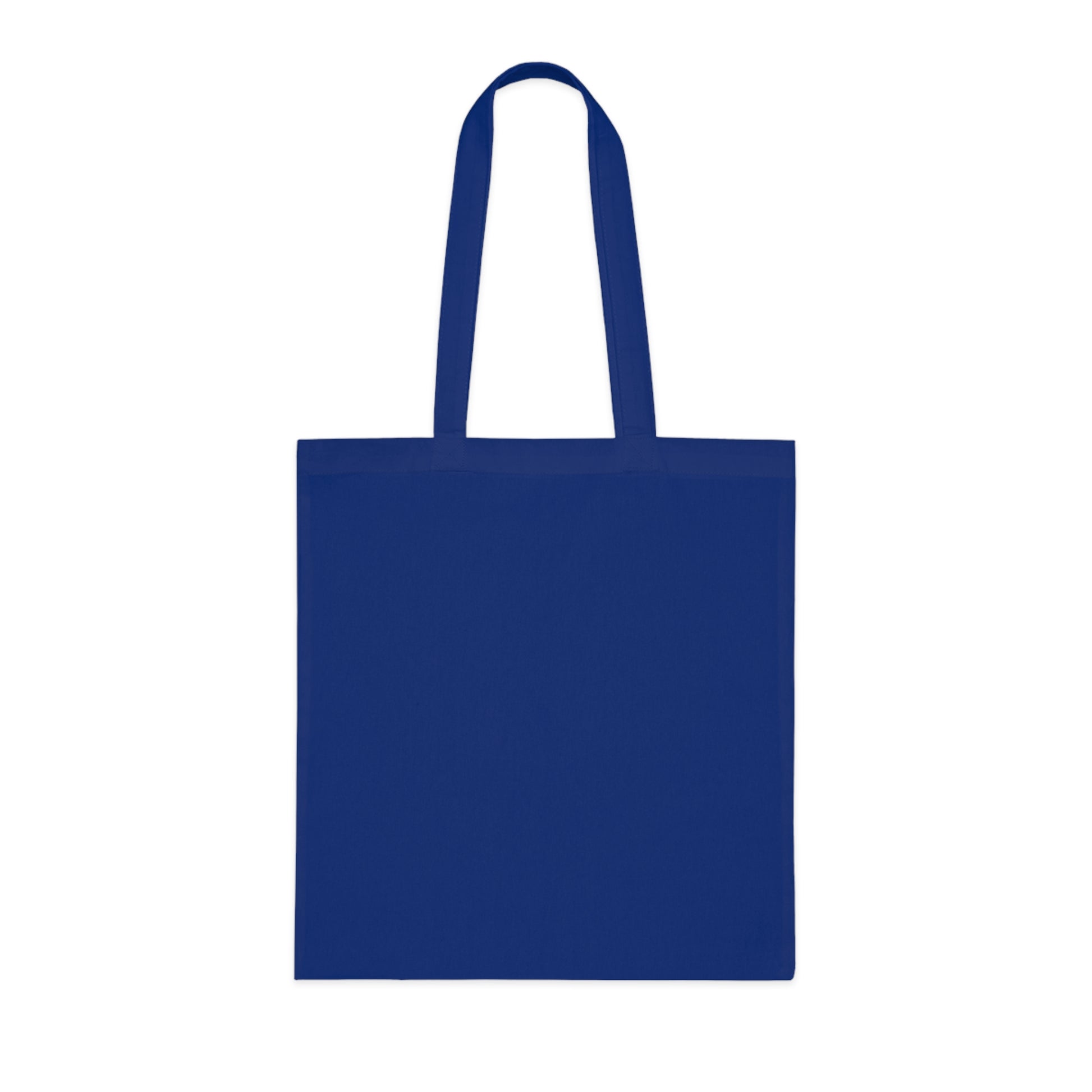 a blue tote bag on a white background