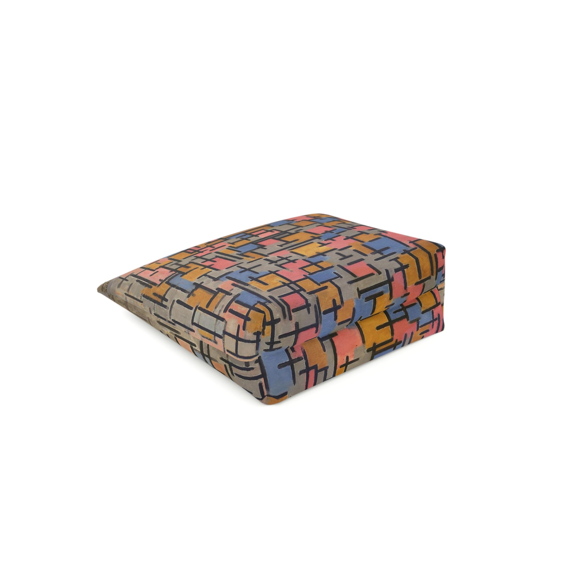 a multicolored box cushion on a white background