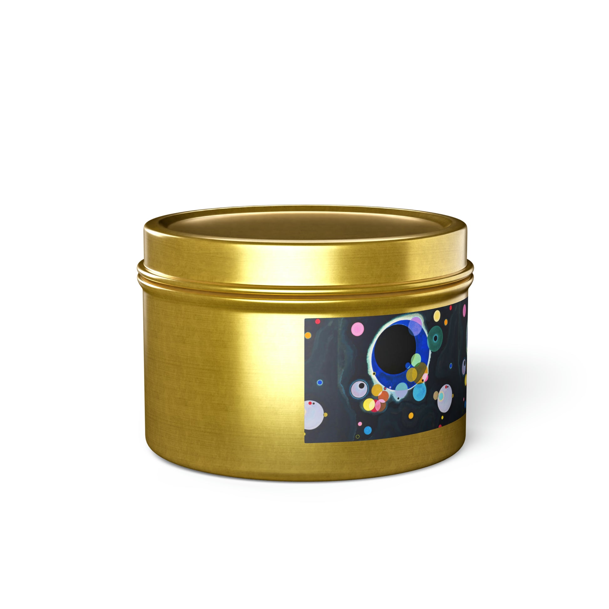 a gold tin with a picture of a spaceman on it