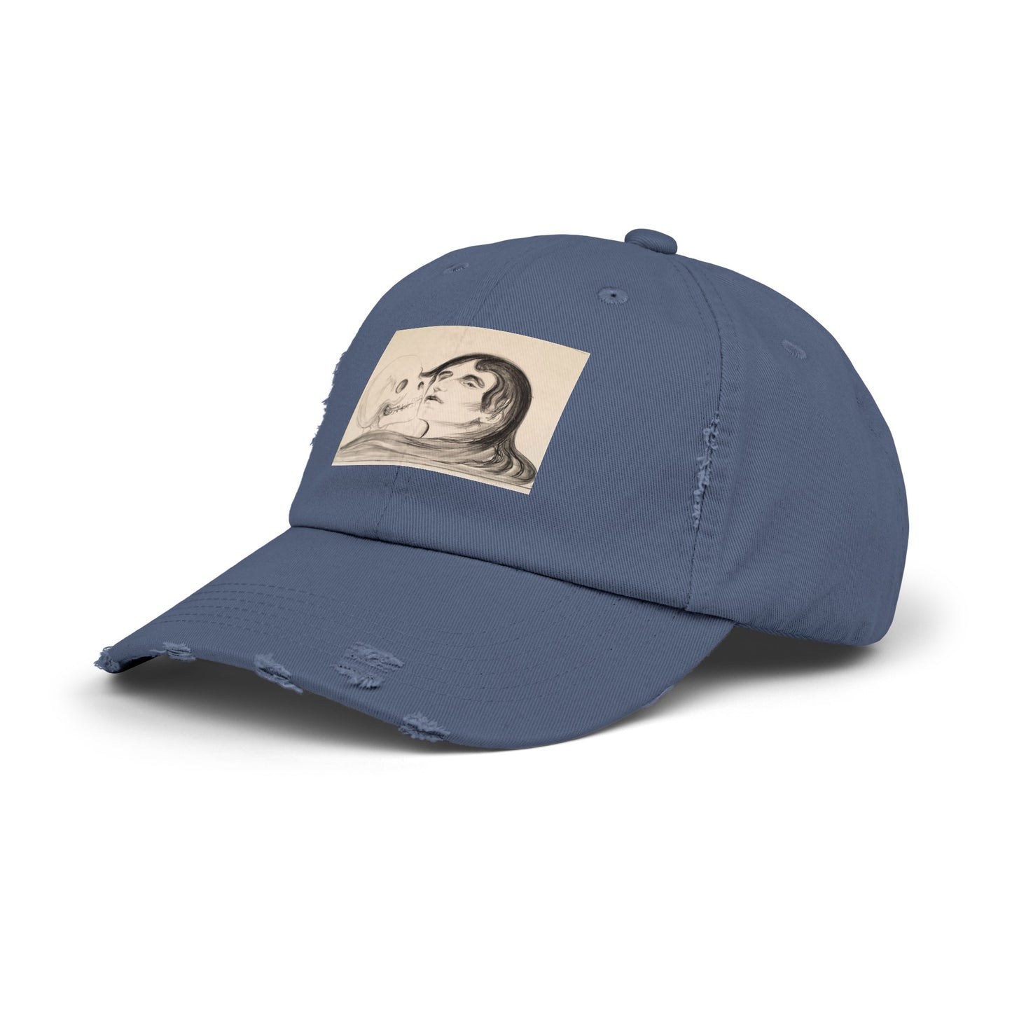 a blue hat with a picture of a man on it