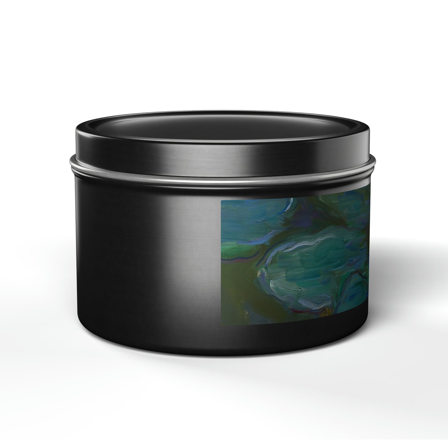 a black container with a painting on it