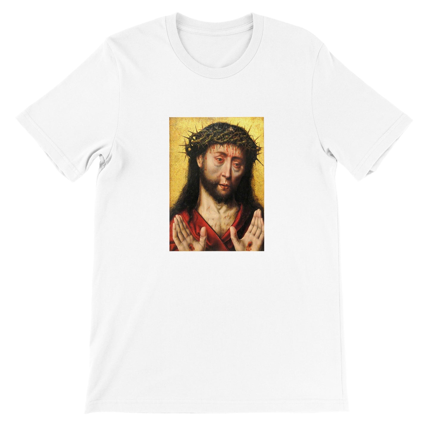 a white t - shirt with a picture of jesus