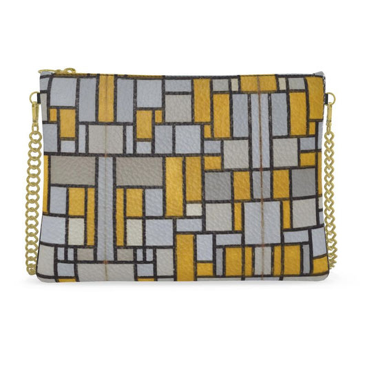 PIET MONDRIAN - COMPOSITION WITH GRID No. 1  - CROSSBODY LEATHER BAG WITH CHAIN