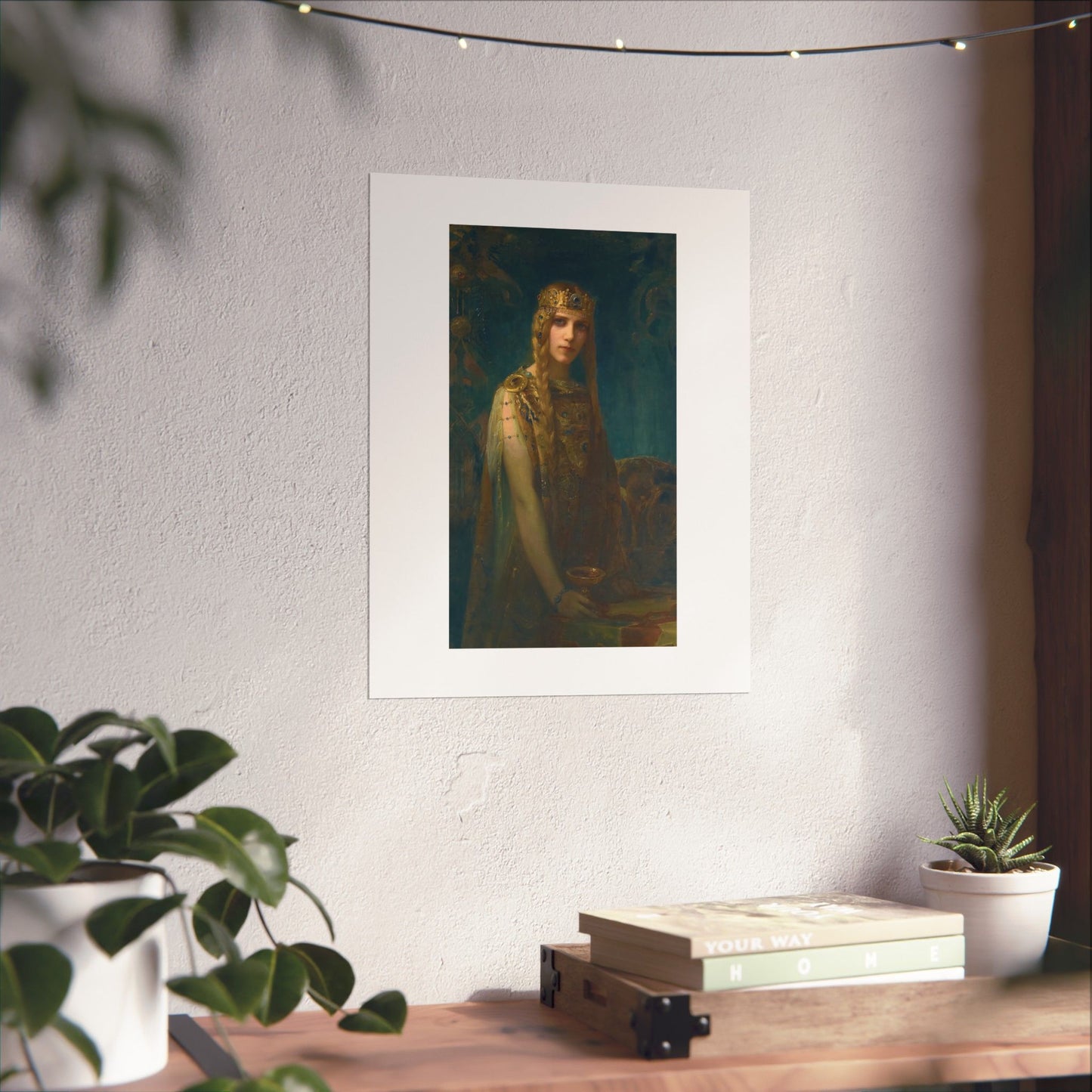 a picture of a woman sitting on a table