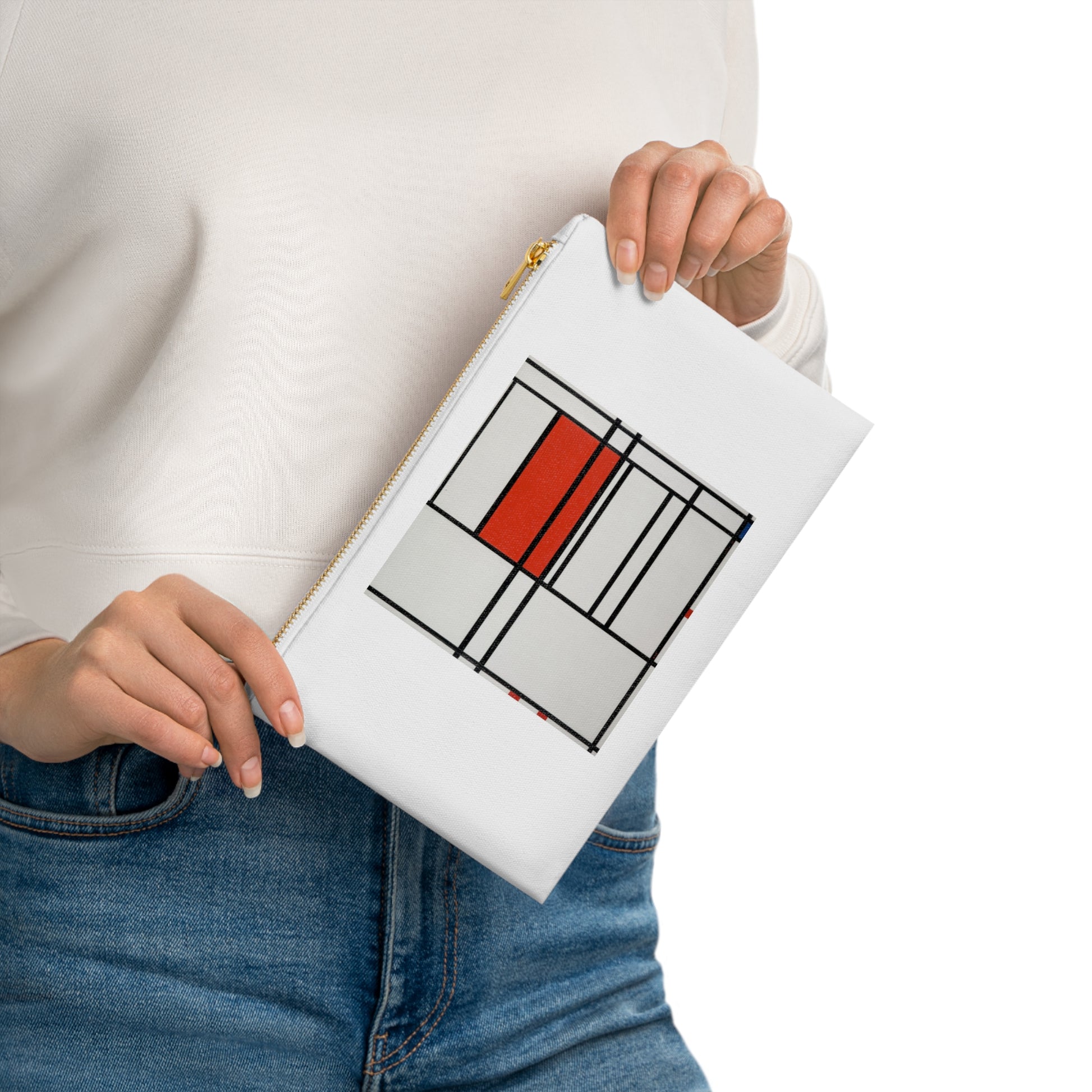PIET MONDRIAN - COMPOSITION OF RED AND WHITE - COTTON CANVAS COSMETIC BAG TRAVEL ORGANIZER
