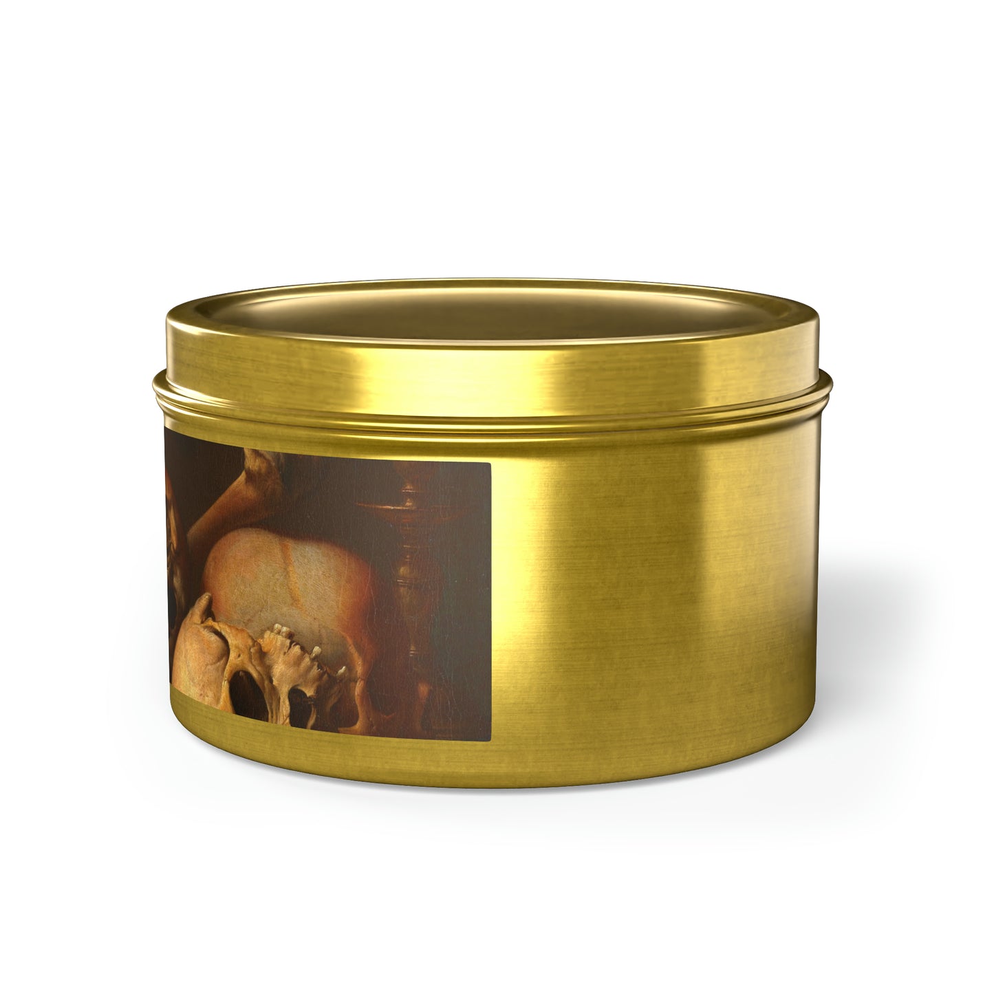 a gold tin with a picture of a cow on it