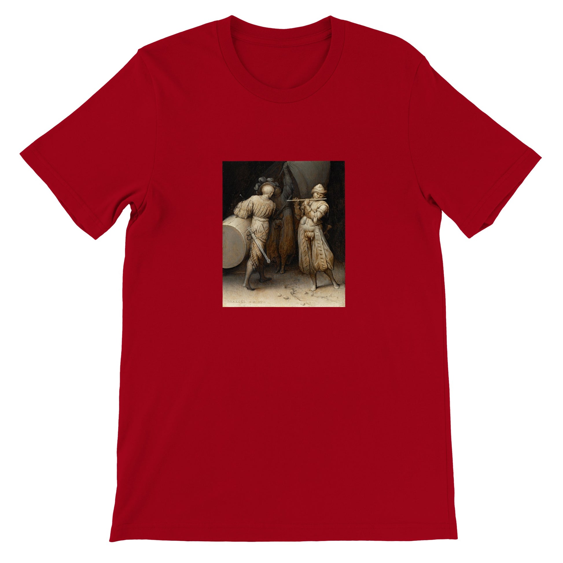 a red t - shirt with a picture of two women