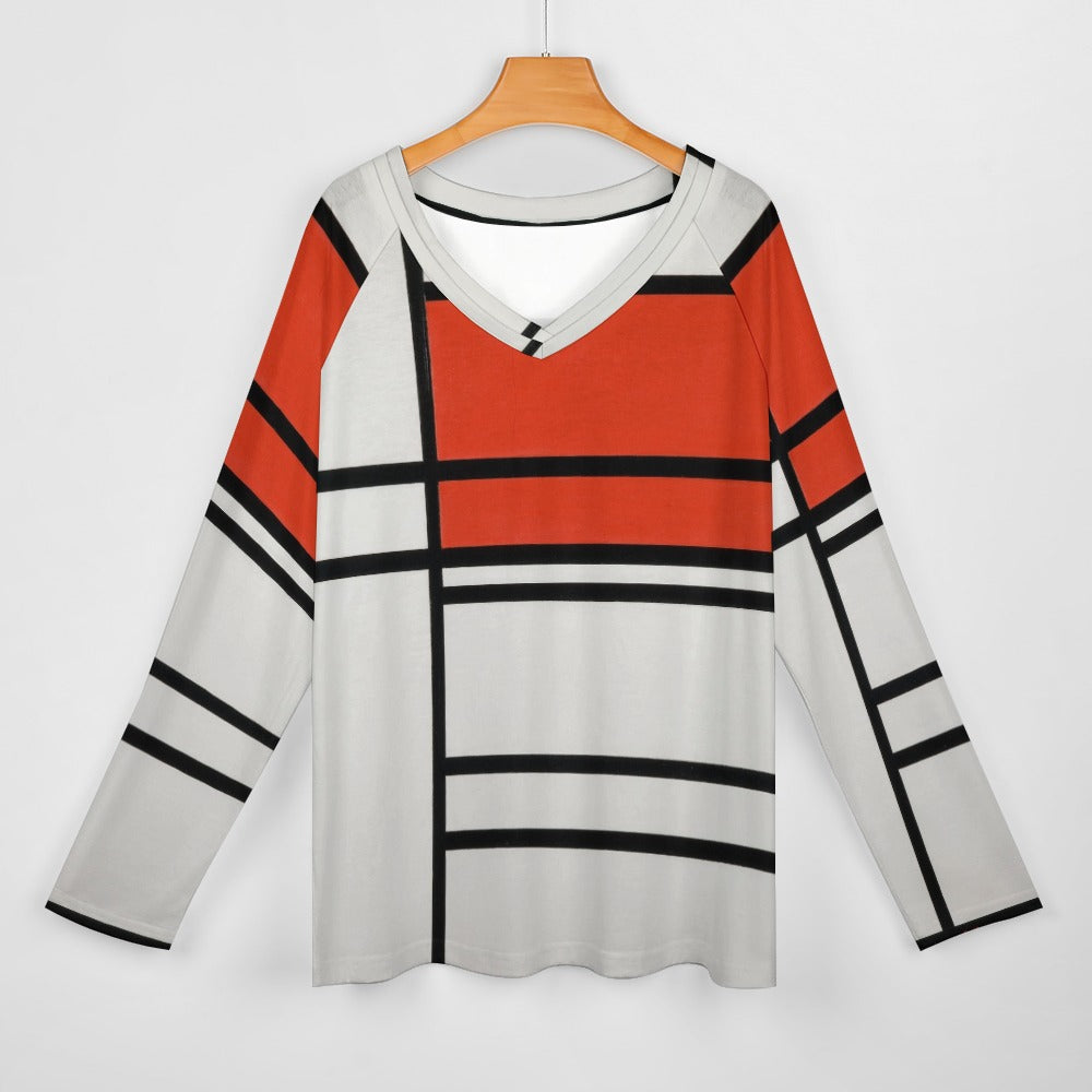 PIET MONDRIAN - COMPOSITION OF RED AND WHITE - LONG SLEEVE LOOSE TEE FOR HER