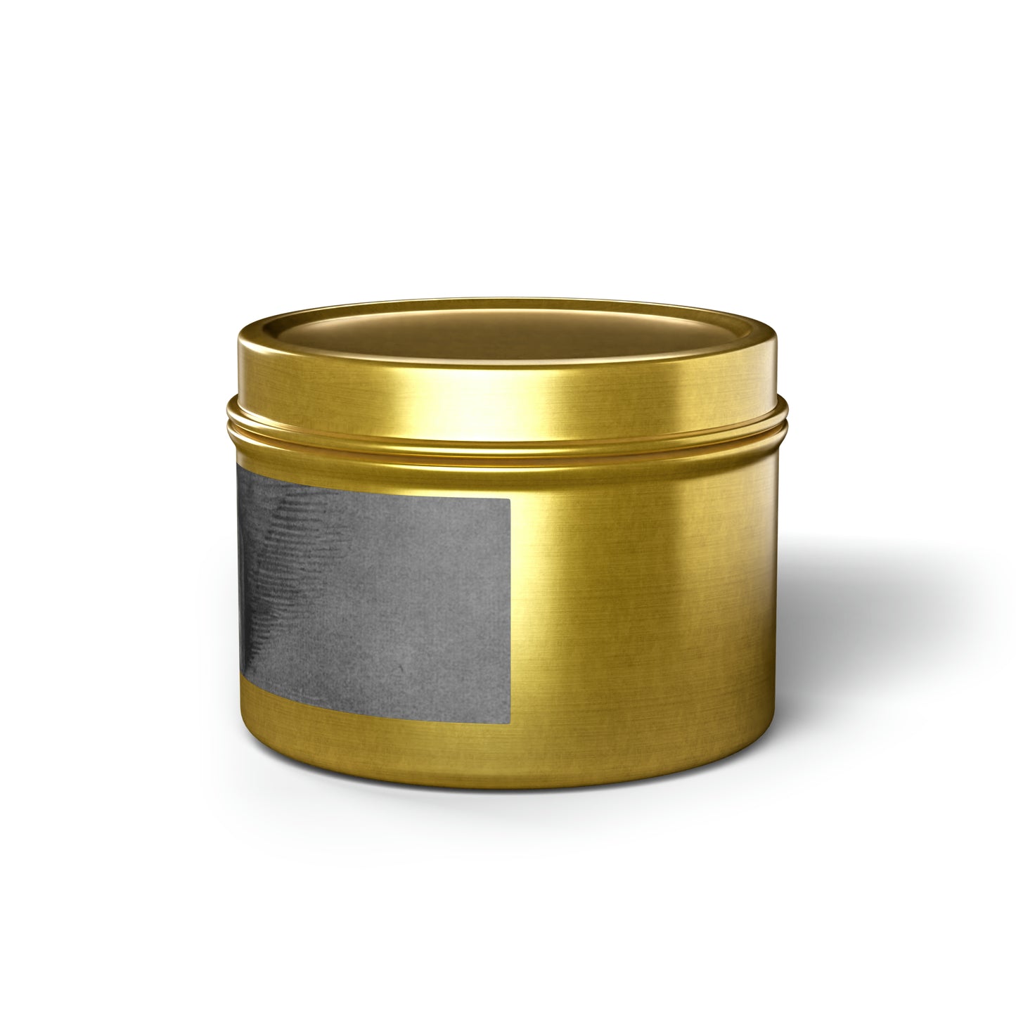a gold can with a black square on it