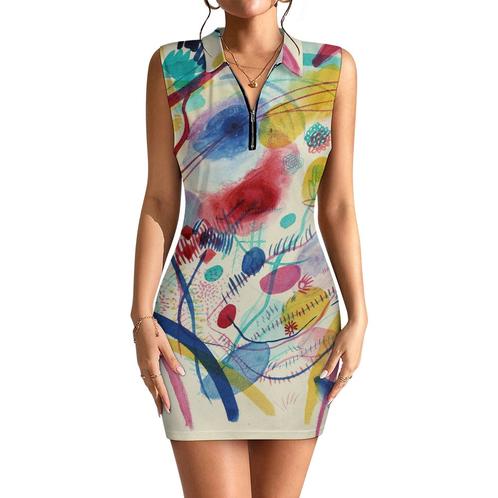 WASSILY KANDINSKY - COMPOSITION - SHORT SLEEVE DRESS WITH A ZIPPER