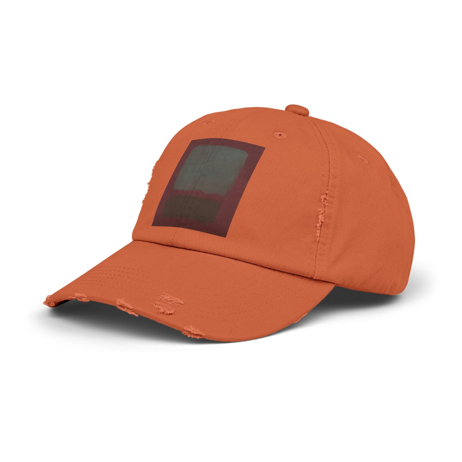 an orange hat with a patch on the front of it