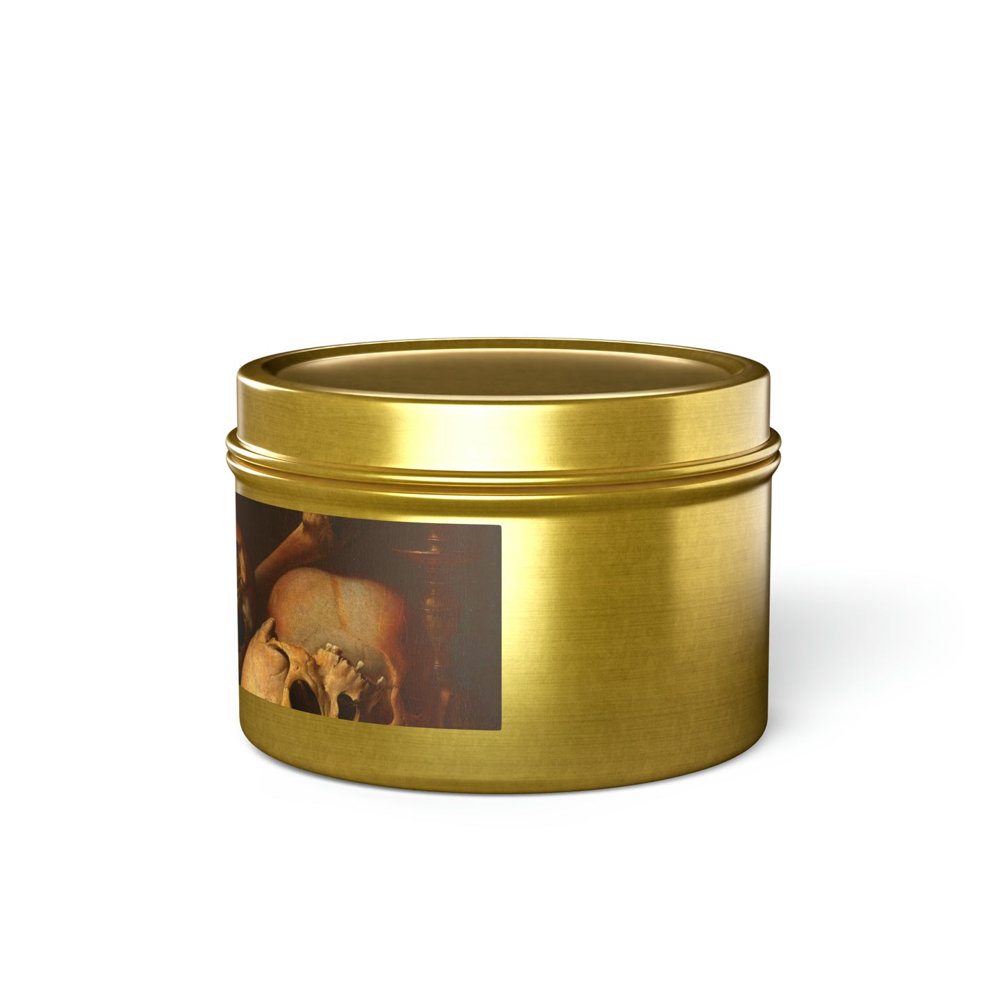 a gold tin with a picture of a horse on it