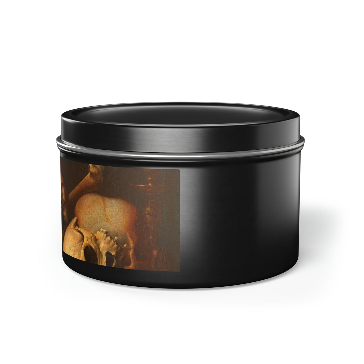 a black tin with a picture of a horse on it